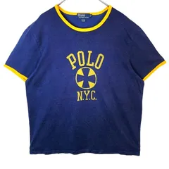 ポロバイラルフローレンPolo By Ralph Lauren半袖TシャツリンガーTシャツコットンビスコースフロントプリント紺ネイビー黄色イエローvintageヴィンテージ41216