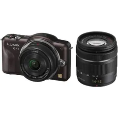 パナソニック ミラーレス Panasonic LUMIX DMC-GF3 ダブルレンズキット センシュアルブラウン 中古 新品SDカード ＆予備バッテリー付き 届いてすぐに使える