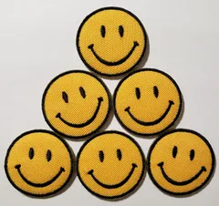 ワッペン　アイロン　スマイル　黄色(黒縁)　６枚入り