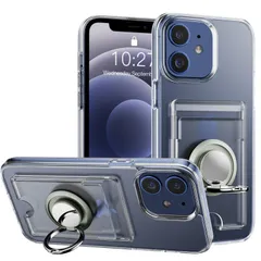 【在庫処分】アイフォン12/12pro スマホケース 耐衝撃保護カバー リング付き クリア カード収納 シリコン 透明 ケース スタンド機能 ケース pro 耐久 12 滑り止め 12 iPhone （クリア） iPhone