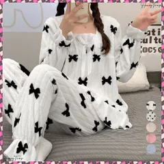 送料無料 フリースパジャマ 上下セットアップ 韓国 ふわふわパジャマ レディース 秋冬 暖かいルームウェア ラウンジウェア 女性 寝巻き 大人可愛い部屋着 長袖ナイトウェア ガーリー パジャマ 修学旅行 パジャマ お泊りパジャマ旅行