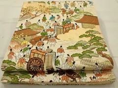 平和屋着物◎西陣　六通柄袋帯　唐織　人物風景文　金糸　正絹　逸品　AAAU9746ou