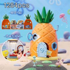 파인애플 하우스 모델 스폰지 밥 모델 블록 1284pcs 쌓기 고난도 짠 나무 아이 소년 소녀 교육 장난감 교육 모델 패치 워크 장난감 선물
