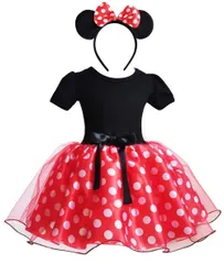 2点セット ドット柄 ミニーちゃん風 プリンセスドレス（子供ドレス+カチューシャ） コスプレ 女の子ワンピース チュチュスカート キッズダンス ミニーみたく変身 衣装 仮装 ミッキーちゃん 24M-5Y [CQDY] 子供の日/ハロウィン/クリスマス (130