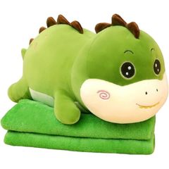 恐竜 ブランケット ぬいぐるみ ひざ掛け 収納 抱き枕 癒し系 ふわふわ やわらか クッション( 緑)