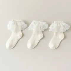 ☆ クリーム ☆ M ☆ フォーマル靴下 レース 3足セット ykkad581s3 靴下 キッズ 女の子 可愛い ソックス くつ下 くつした 子供靴下 白 レース フォーマル きれいめ フリル 綿 キッズソックス 子供 子ども こども かわいい おしゃれ