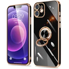 【在庫処分】リング iPhone ケース 12mini カバー リング付き アイフォン12mini ケース mini 耐衝撃 tpu スリム ソフト iPhone12 薄型 スタンド機能付き 360回転 車載ホルダー(ブラック)