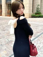 RESEXXY リゼクシー ワンピース 秋 冬 きれいめ おしゃれ かわいい シンプル 長袖 バック リボン マーメイド ニット ワンピース タイトワンピース 152510301901