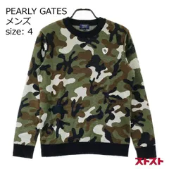 PEARLY GATES パーリーゲイツ ニットセーター ロゴ ワッペン カモフラ柄 カーキ系 4 [240101143763]