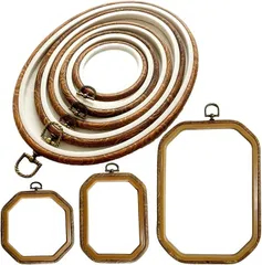 moonfarm そのまま飾れる 刺繍枠 アンティーク風 八角 楕円 手芸用 刺繍フープ 刺しゅう リング フレーム(茶・楕円八角全セット)