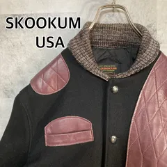 USA製 SKOOKUM スクーカム ウール ハンティング ジャケット レザーパッチ ブラック＆バーガンディ 38 MONITALY別注