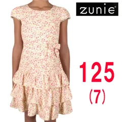 新品 125 ★ コストコ ZUNIE ガールズ ワンピース ドレス ピンク アイボリー 7 フリル リボン 花柄 パーティー 女の子 キッズ 子供用 ズーニー 3段フリル スカート 半袖 フレンチスリーブ KIDS DRESS Ivory Pink