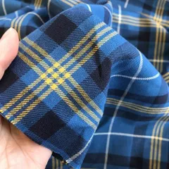 カット生地2ｍ×巾115ｃｍ　先染め　タータンチェック　生地　ブルー　綿100　浜松産遠州織物　ふわっと軽いハリのあるナチュラルな風合い