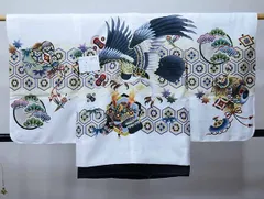 七五三 五歳 男児 羽織・着物・襦袢3点セット L寸 金刺繍 豪華絢爛 綸子地 白地 鷹 お仕立て無料 祝着 NO38722-2