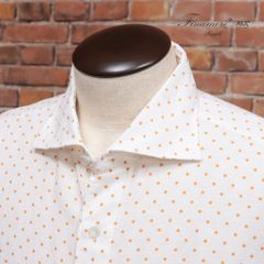 春夏/Finamore/45cm/きれいめシャツ SIMONE 麻混 清涼 ドット柄 フィナモレ 長袖 イタリア製 新品/白×オレンジ/kd285/