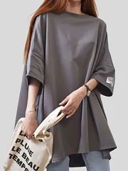 Tシャツワンピース レディース ロング丈 半袖 無地 ゆったり パーカー風 カジュアル 秋コーデ Lサイズ M250628-10