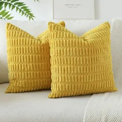 Otostar クッションカバー 45x45cm 北欧 2枚セット コールテン 麦の穂 おしゃれ 可愛い モダン ファスナー インテリア ソファー用クッションカバー(45x45 イエロー)