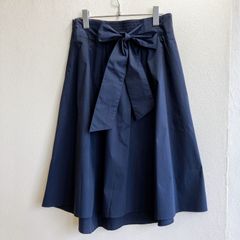 アンタイトル UNTITED ロング スカート フレア 無地 薄手 リボン 大人かわいい 巻きスカート風 ラップスカート ネイビー  紺 日本製 小さめ