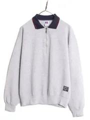 【お得なクーポン配布中!】 90s USA製 ラッセル 襟付き スウェット メンズ L 古着 90年代 オールド RUSSELL トレーナー ハーフジップ 裏起毛 ポロシャツ ワンポイント