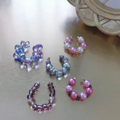 ★ハンドメイド パール風 カット チェコビーズ イヤーカフ 5個セット★まとめ売り★イヤリング 耳飾り