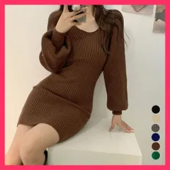 【スタッフおすすめ！】 リブニットワンピース レディース 韓国風 インナーワンピ長袖/無地膝上ワンピース/着回しニットワンピ ミニワンピース スクエアネック 大人カ おすすめ おしゃれ　かわいい　人気 85YN-900433