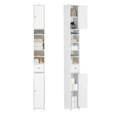 隙間収納 洗面所 収納 ランドリーラック スリム 幅20×奥行20×高さ180cm 可動棚 すきま収納 洗面所用キャビネット サニタリーラック ランドリー収納 キャビネット 食器棚(BZR34-W)