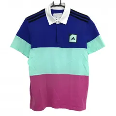 ★特価★アディダス 半袖ポロシャツ ブルー×グリーン×ピンク バイカラー  メンズ L ゴルフウェア 2022年モデル adidas