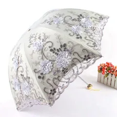 刺繍日傘 雨傘 レース 日傘 折りたたみ傘 UPF50+　レディース おしゃれ 晴雨兼用 3段折りたたみ傘 花柄 レース UVカット 紫外線対策 遮光 遮熱 折りたたみ 上品 30代 40代 50代ouruola03