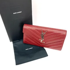 SD0824 新品未使用！ SAINT LAURENT サンローラン パリ モノグラム YSLロゴ レザー シルバー金具 二つ折り長財布 372264 ワインレッド