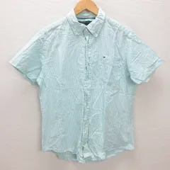 G■トミーヒルフィガー/TOMMYHILFIGER 半袖BDシャツ/ストライプ柄【XL】水色/men's/116【中古】■