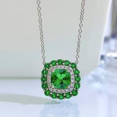 SV925 グリーンクウォーツ フラワーネックレス プラチナコート 花 187N 