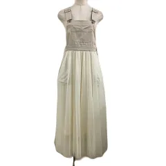 ナイスクラップ NICE CLAUP continuer de NICE CLAUP ジャンパースカート ワンピース フレア ロング プリーツ チュール 無地 F 白 ベージュ ホワイト