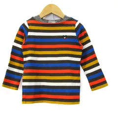 ミキハウス 長袖Ｔシャツ トップス ボーダーT ダブルビー 日本製 キッズ 男の子用 100サイズ 黒×オレンジ MIKIHOUSE 【中古】