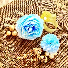 水色牡丹ヘッドアクセサリー17点セット成人式髪飾り♡結婚式ブライダルヘッドパーツ
