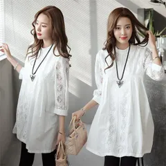 ブラウス 夏 洋服 刺繍 ブラウス レース 白 春 花柄 刺繍 ワンピース レディース 大人 可愛い レースチュニック 袖コンシャス ノーカラー#anyki25277