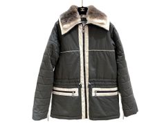 【美品】CHANEL シャネル P24089 V14565 ボア ジャケット 40 コットン×ナイロン×スパンデックス グレー×ホワイト シルバー金具 スキーウェア 中古 レディース 女性用 ブランド ガウン アウター コート ブルゾン 希少 レア プレゼント