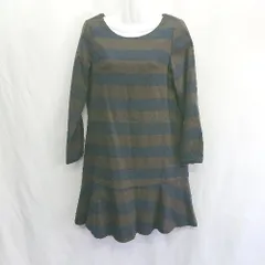 ◇ ⊇ Jayro ジャイロ ボーダー 長袖 膝丈 ワンピース サイズM ネイビー カーキ系 レディース E  【1410290052594】