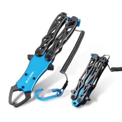 新品 FLISSA フィッシュグリップ フィッシュキャッチャー 魚つかみ 折りたたみ式 アルミ合金製 サビに強い 耐荷重18kg 釣り道具 軽量化 コンパクト ロック機能 スパイラルコード カラビナ付き 紛失防止 海釣り 川釣り 穴釣り