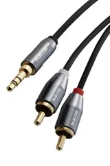エレコムオーディオケーブルRCA-3.5mmステレオミニプラグ変換3極赤白2mAUXL/Rそれぞれのサウンドを再生[信号の歪みや伝送ロスが少ない]ミニコンポ/アンプ/スピーカーブラックECDH-35WR20BK