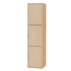 ベーシックデザイン ナチュラルブラウン木目柄 幅43×奥行39.3×高さ179.7cm 一人暮らしの部屋や狭いスペースにぴったりサイズ 同シリーズで組み合わせ自由自在 FUL-18453DNA 3段の扉付き収納 整理棚 ラック フルニコ 収納棚 白井産業