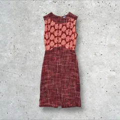 フランス製 TSUNODA PARIS ツノダパリ 異素材切替 ツイード ノースリーブ ワンピース ドレス 38