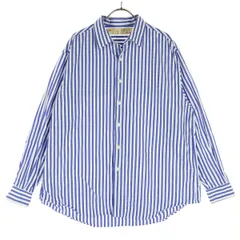 美品 nano universe ナノユニバース 日本製 ストライプ柄 長袖 ワイド シャツ M ブルー系 メンズ 古着