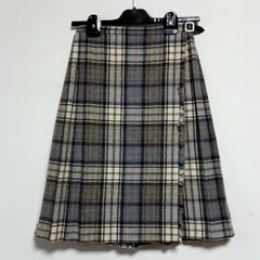 古着 UK製 St Michael ヴィンテージウールラップスカートM グレー系チェック柄・美品・レディース・ヴィンテージ・レア・希少・MADE IN THE U.K.・プリーツデザイン・巻きスカート・ラップスカート・ひざ丈・春秋冬向き