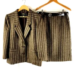 レリアン Leilian セットアップ スーツ ジャケット スカートスリット ベルト付き 茶色 13+サイズ 946829