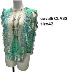 □カヴァリ クラス CAVALLI CLASS ノースリーブ カットソー  ブラウス ボタニカル グリーン アイボリー  レディース size42