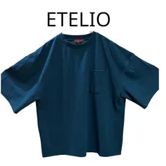 ETELIO エテリオ 梨地ポケット付きクルービッグTシャツ メンズL Tシャツ ブルーグリーン