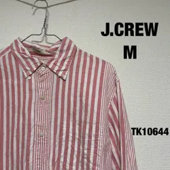 J.CREW M ジェイクルー ワイシャツ 長袖 レッド ピンク ストライプ SLIM カジュアル RN77388 USA 古着 TK10644