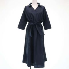 クリア clear  シャツワンピース ひざ丈 オープンカラー 七分袖 Fサイズ 紺 ネイビー ■カジュアル オシャレ■