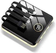 【2024新登場】モバイルバッテリー ケーブル内蔵 軽量 小型 iPhone タイプc 20000mAh 大容量 2.4A急速充電 4本ケーブル内蔵 最大5台同時充電 2USBポート LCD残量表示 携帯バッテリー 持ち運び便利 かわいい 携帯充電器