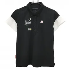 【超美品】ルコックゴルフ 半袖ポロシャツ 黒×白 ダンサー刺しゅう ボタンダウン レディース LL ゴルフウェア le coq sportif